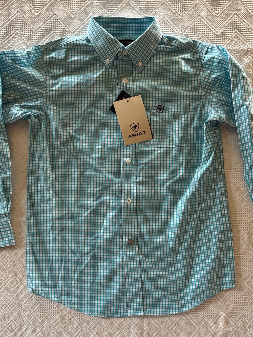 Ariat Turquoise and White Check Button-Down Shirt